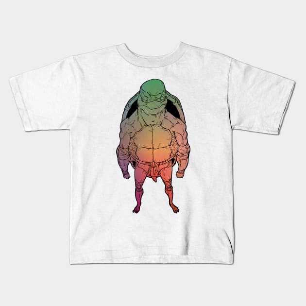 Mutant Rainbow Ninja Turtle Kids T-Shirt by arvenasaur